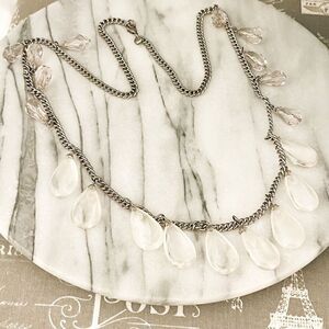 LOFT Chunky Beaded Necklace Clear and Pale Purple Dangle Bead Silver Toned Metal